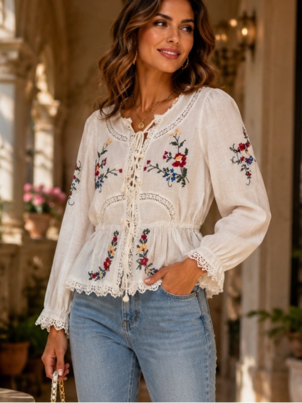 New Jannifer&Grace Embroidered White Blouse size L - Picture 16 of 16